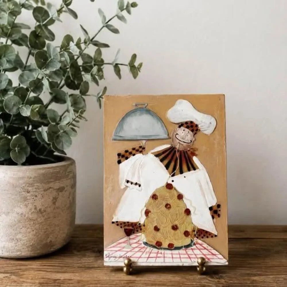 Vintage Sydney Wright Signed Chef Wall Plaque New View 3D Resin Italian Bistro K